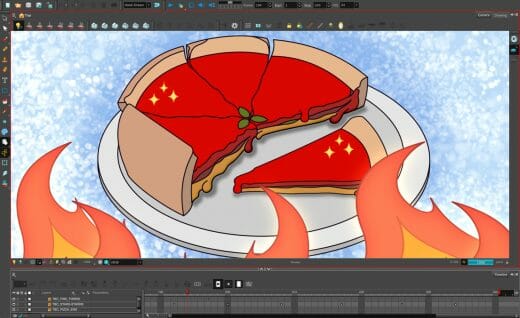 A still image from Aria Dines' scene from The Ingredients of Animation, featuring deep dish Chicago pizza.