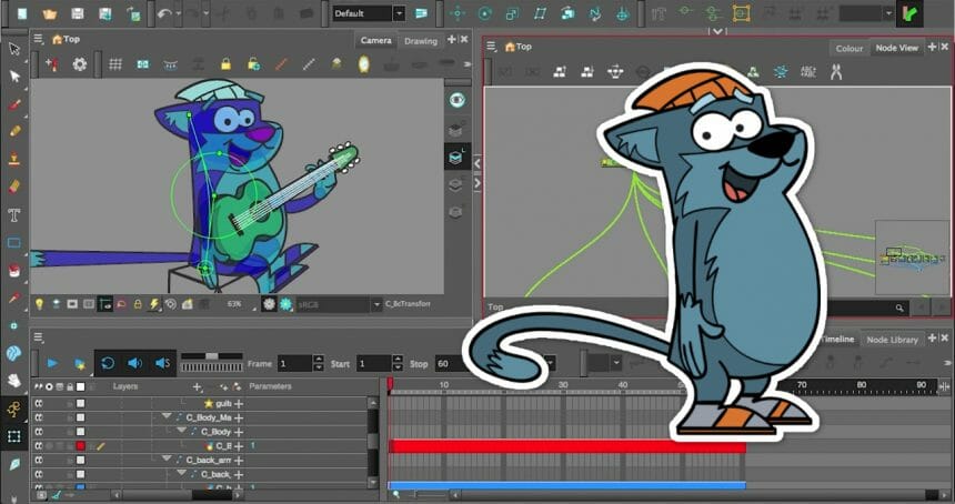 C-Note the cat, a grey cat with an orange hat animated using Toon Boom Harmony