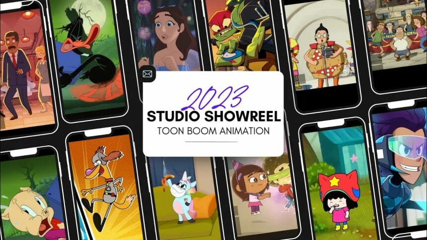 Images from Toon Boom Animation's 2023 studio showreel, including Glitch Techs, The Bob's Burgers Movie, Super Wish, Disney's Disenchanted and more!