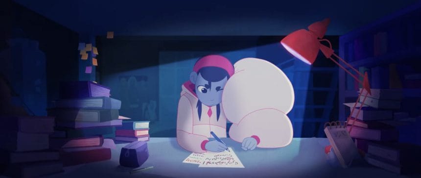 Still Image from the animated short, Expire, featuring the character Mayu.
