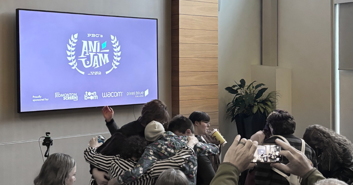 Participants of Pixel Blue College's Animation Jam celebrate a win at the gala.